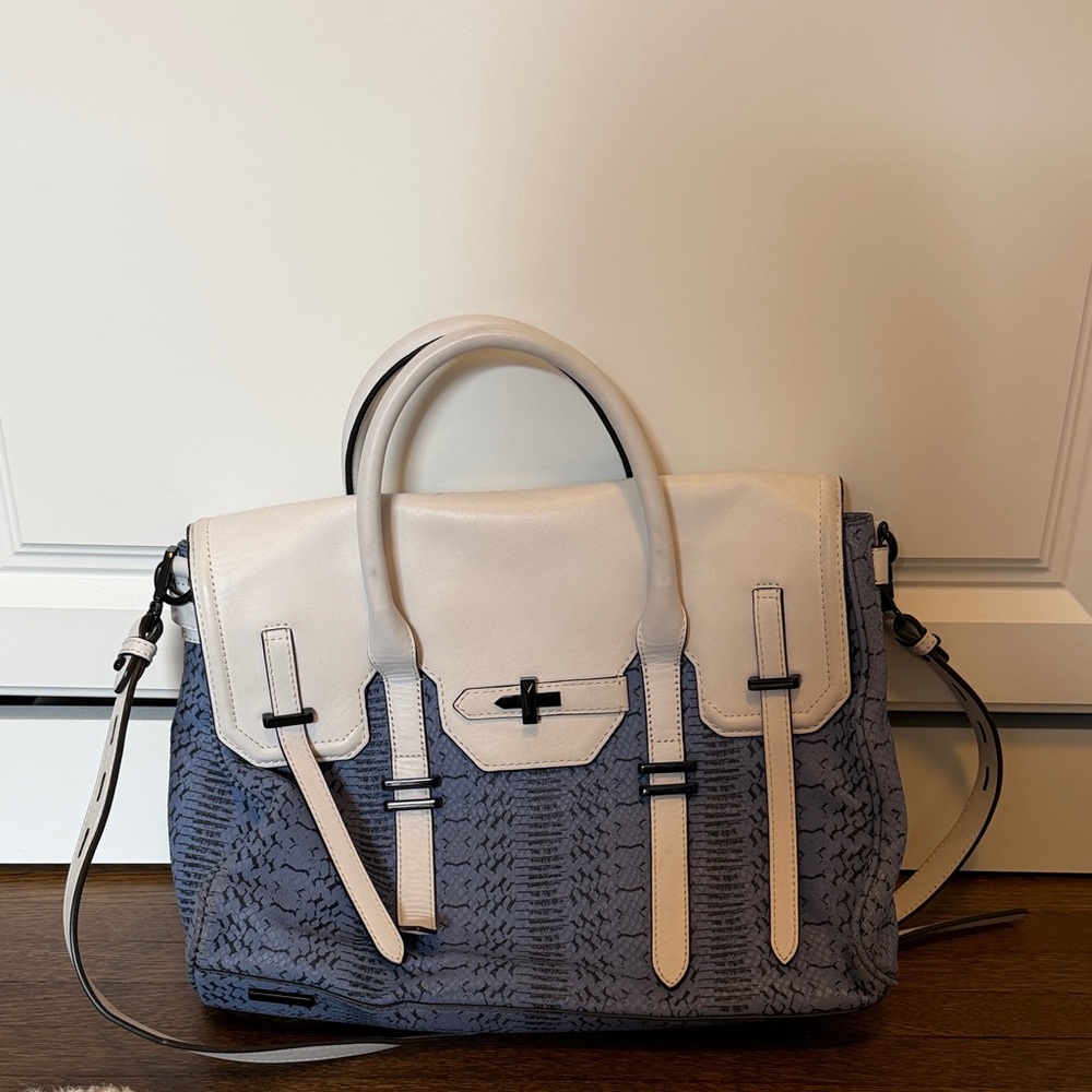 Rebecca Minkoff Two-Tone Satchel in Cream and Slate Blue